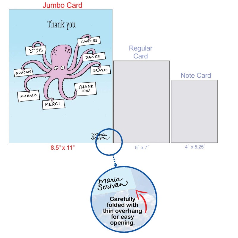 NobleWorks - Jumbo Thank You Card with Envelope (8.5 x 11 Inch), Animal Notecard, Thankful Friend - Octopus - Big Thank You J4013TYG - Image 4